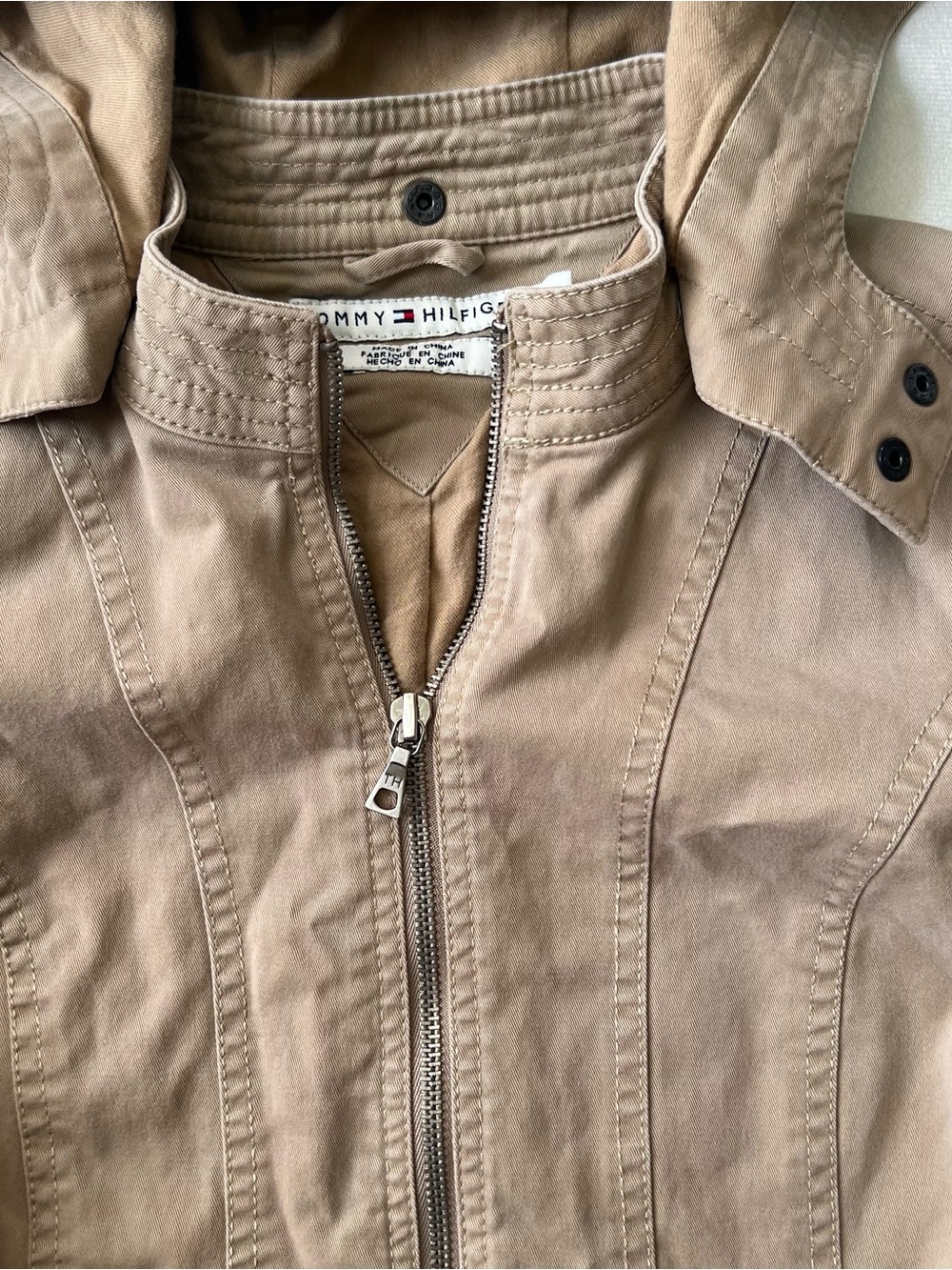 Tommy Hilfiger Khaki Hooded Jacket Y2k Quiet Luxury Band Size Sm Lined - Picture 4 of 11